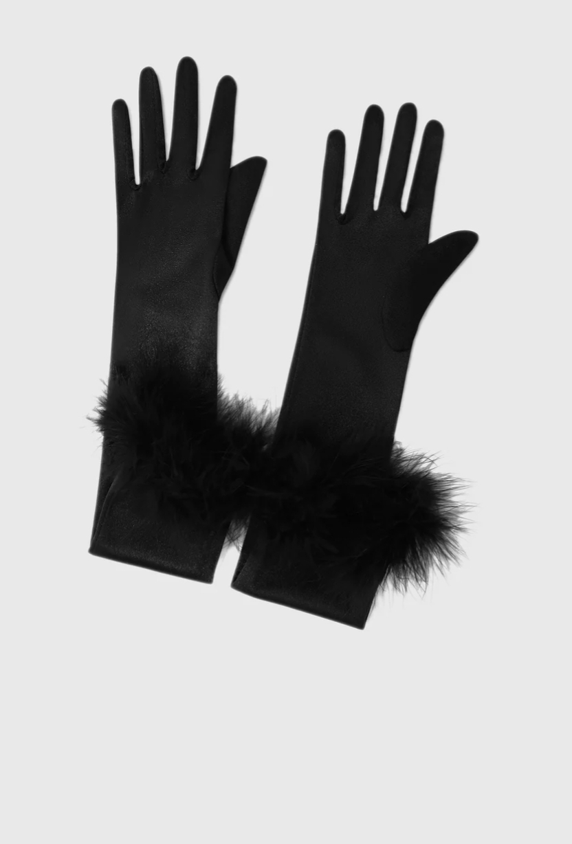 VELVET GLOVES WITH FEATHERS